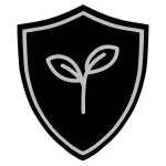 A black shield with a plant on itDescription automatically generated